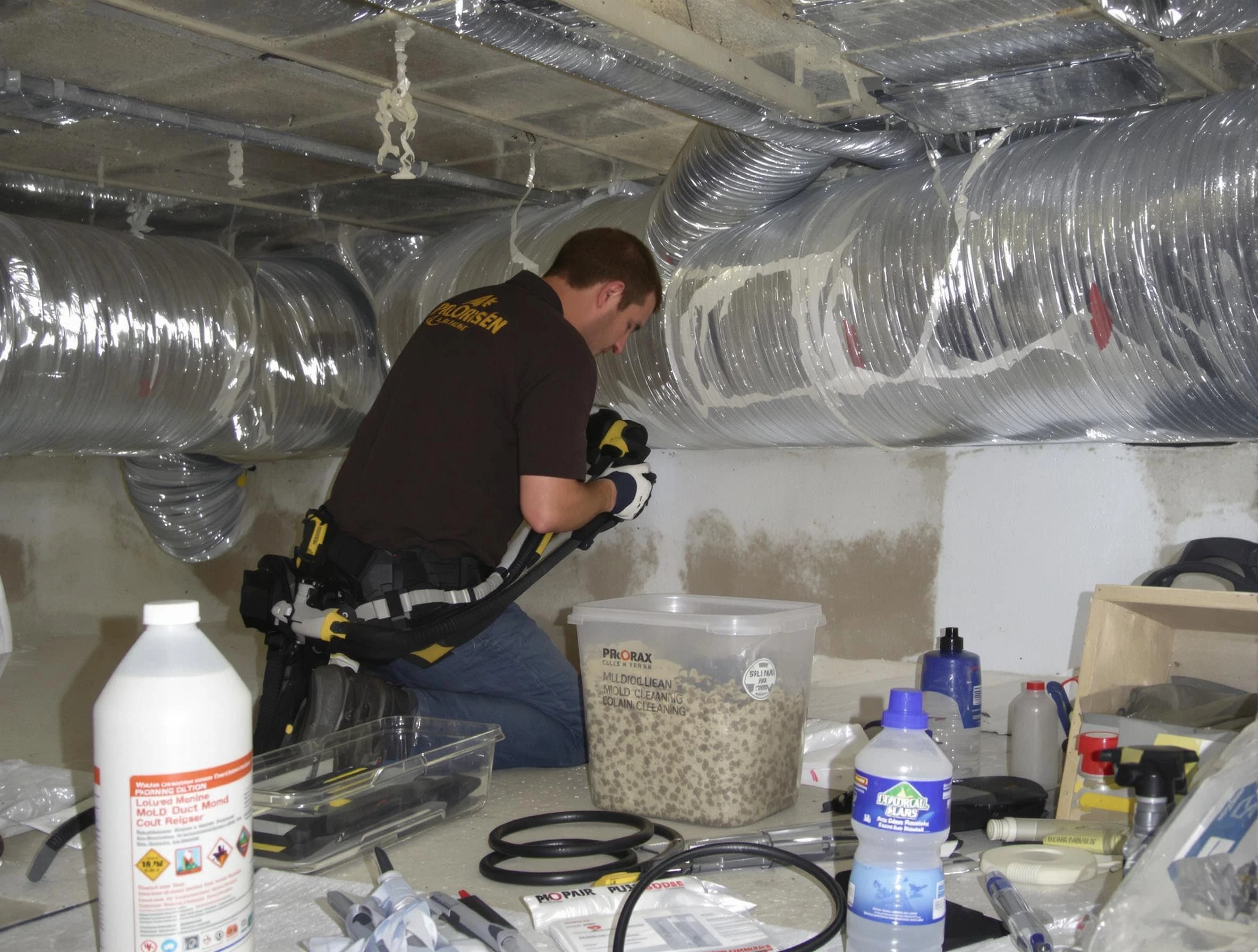 Rialto Air Duct Cleaning specialist performing professional mold removal from air ducts in Rialto