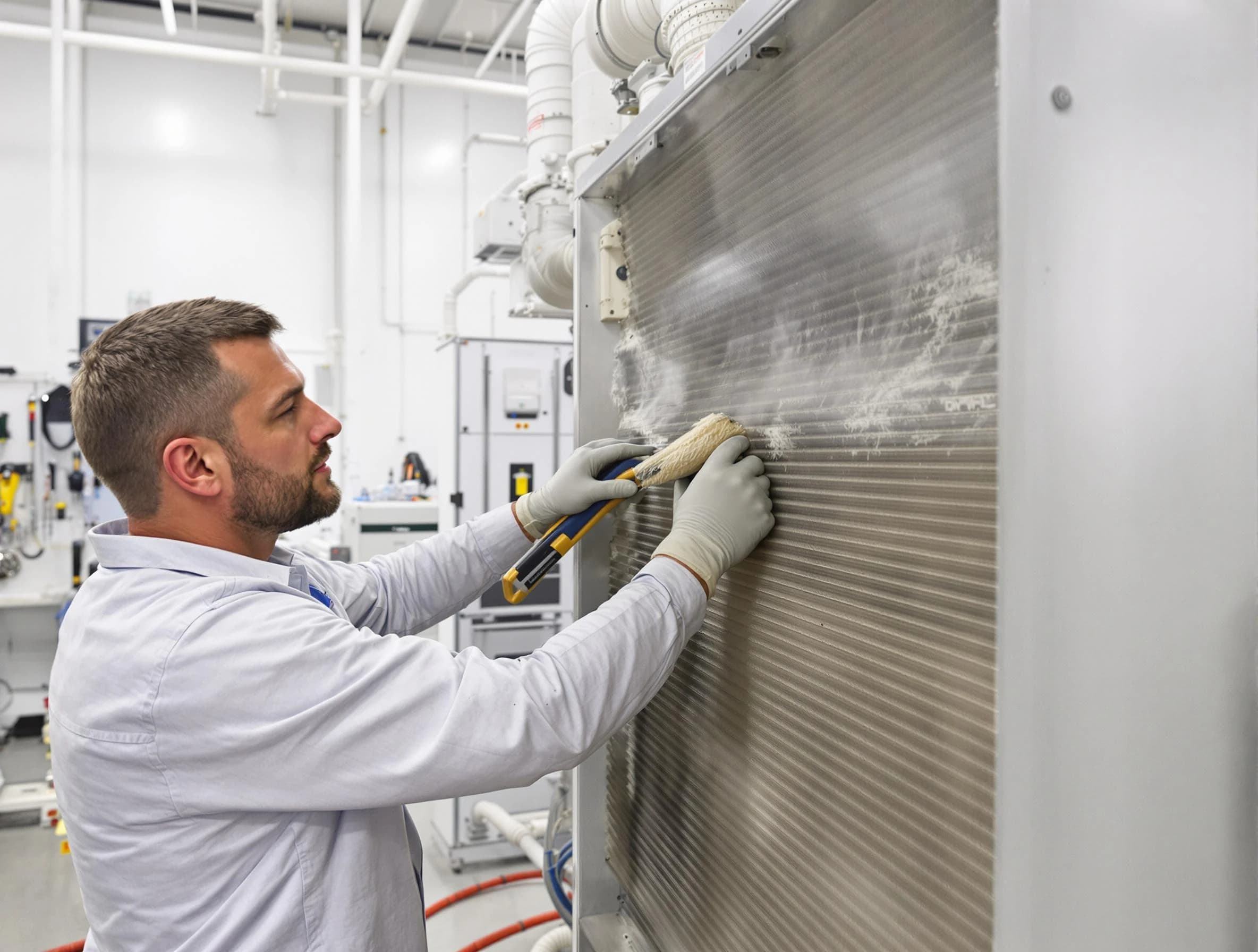 Rialto Air Duct Cleaning technician performing precision commercial coil cleaning at a Rialto business